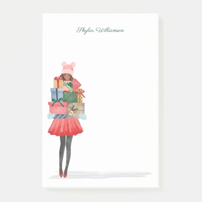 Notas Post-it® Chica de Navidades afroamericanos con presente pos (Anverso)