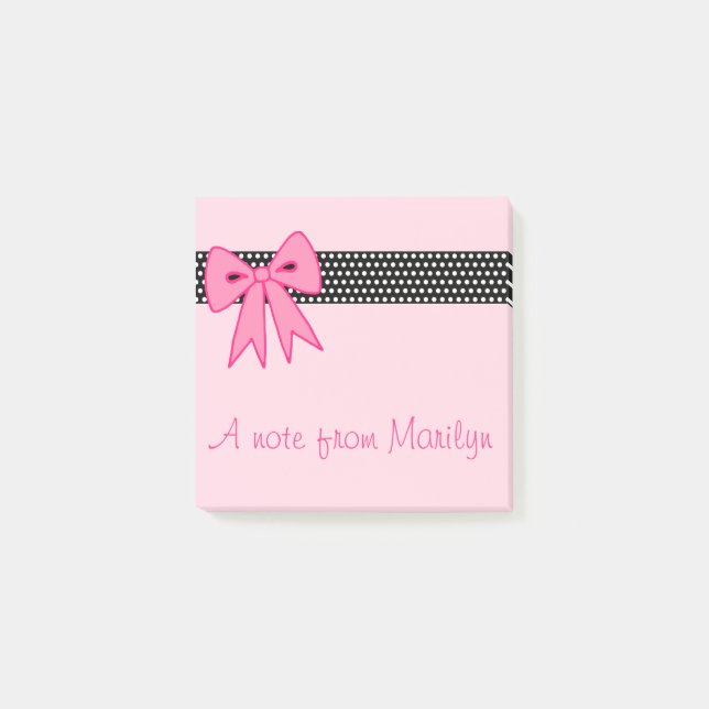 Notas Post-it® Chica Personalizado Pink Bow Post It Notes Gift (Anverso)