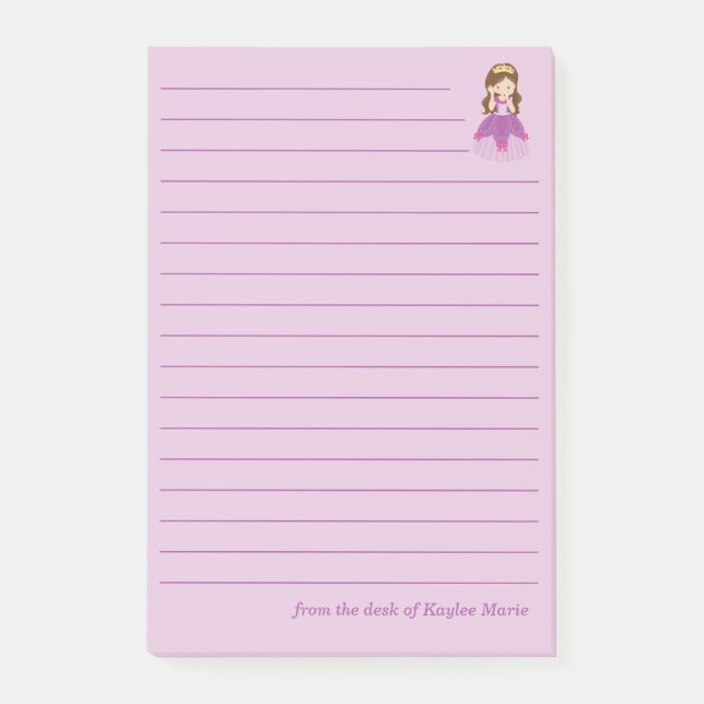 Notas Post-it® Chica Princesa Bonita Personalizado Rosa Rayado (Anverso)