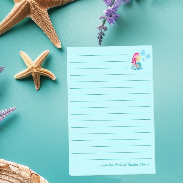 Notas Post-it® Chica Sirena Linda Personalizado Teal Forrado Play (Subido por el creador)