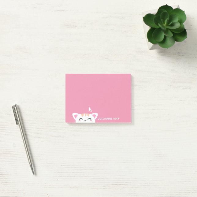 Notas Post-it® Chicas Nombre Pastel Rosa Cute Kitty (Oficina)