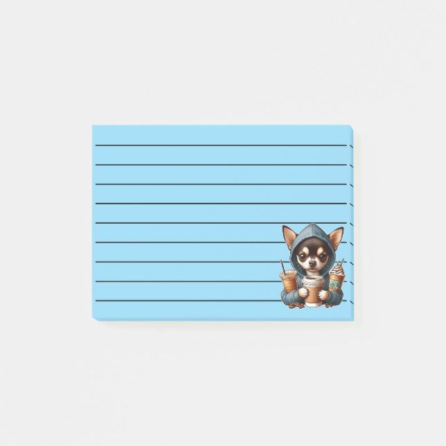 Notas Post-it® Chihuahua en sudadera encapuchada con café (Anverso)