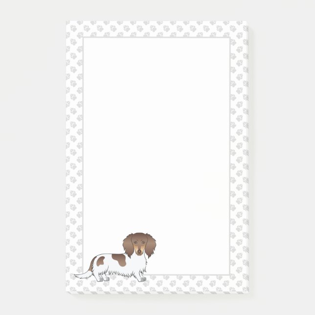 Notas Post-it® Chocolate y Tan Piebald Long Hair Dachshund y Paws (Anverso)