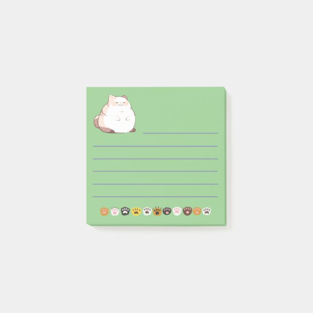 Notas Post-it® Chubby Cat - Curly Joe, 3" x 3" (Anverso)