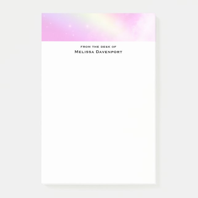 Notas Post-it® Cielo rosa con arcoiris amarillo limón (Anverso)