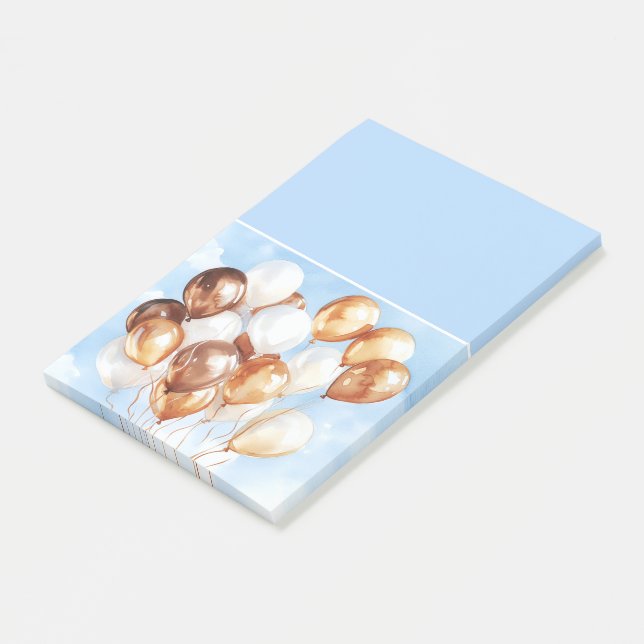 Notas Post-it® Cielos Azules Globos Blancos De Oro (En perspectiva)