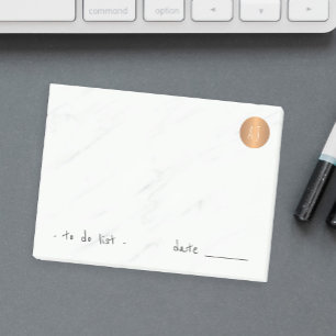 Notas Post-it® Círculo de cobre monogramado de mármol blanco eleg