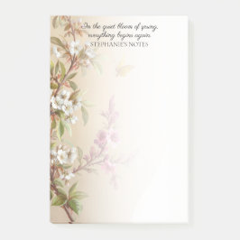 Notas Post-it® Cita de mariposa de flor blanca rosa vintage