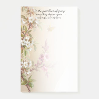 Notas Post-it® Cita de mariposa de flor blanca rosa vintage