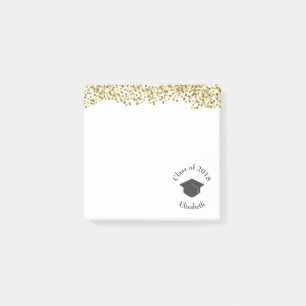 Notas Post-it® Clase Faux Gold Confetti & Graduation Cap de 20xx