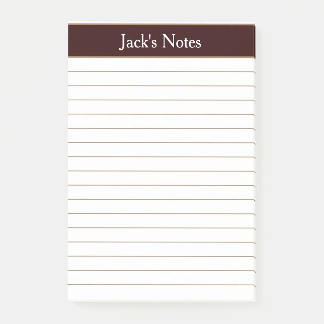 Notas Post-it® Clásico Chocolate Brown Lined Personalizado (Anverso)