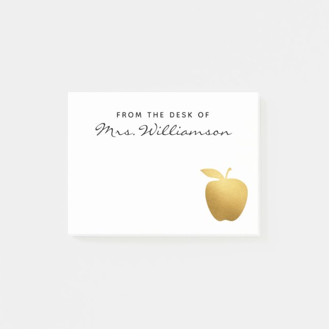 Notas Post-it® Clásico Faux Golden Apple profesor personalizado (Anverso)