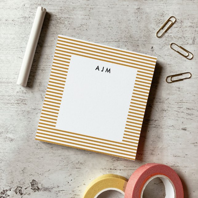 Notas Post-it® Clásico Monograma de Rayas Doradas (Classic Golden Stripes Monogram Post-it Notes)