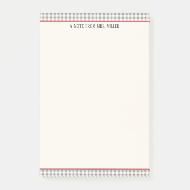 Notas Post-it® Clásico profesor personalizado de Gingham (Anverso)