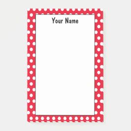 Notas Post-it® Clásico Red and White Custom Name Polka Dot Notes