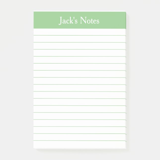 Notas Post-it® Clásico Sage Green Lined Personalizado (Anverso)