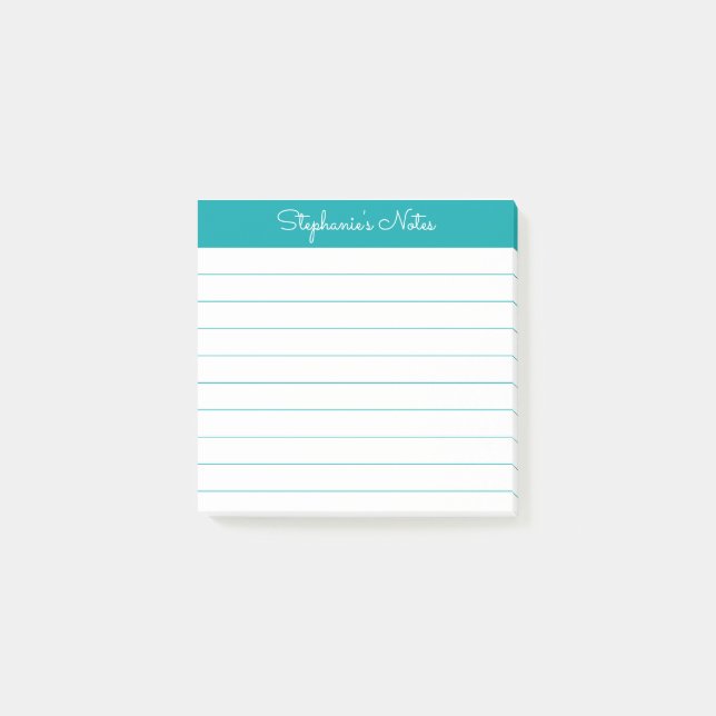 Notas Post-it® Clásico Teal Personalizado Rayado (Anverso)