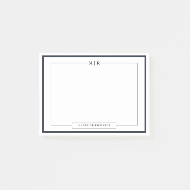 Notas Post-it® Classic Monogram Navy Blue Border Stationery (Anverso)