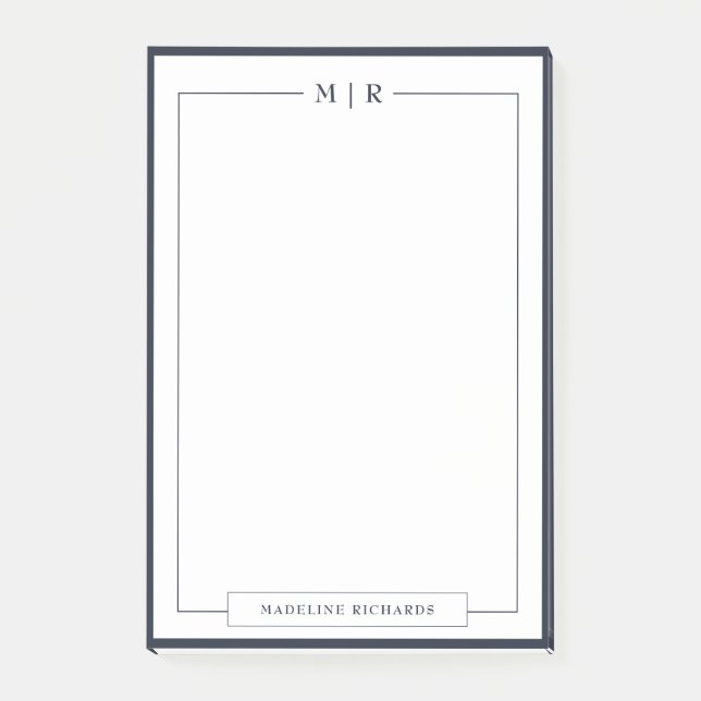 Notas Post-it® Classic Monogram Navy Blue Border Stationery (Anverso)