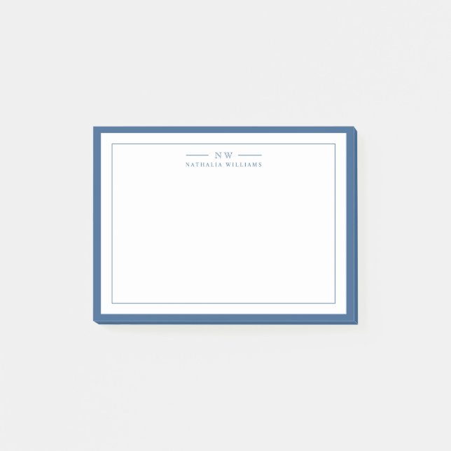 Notas Post-it® Classic Navy Blue Two Border Monogram Lined (Anverso)