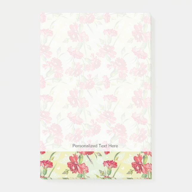 Notas Post-it® Claveles rojos en verde con las mariposas (Anverso)