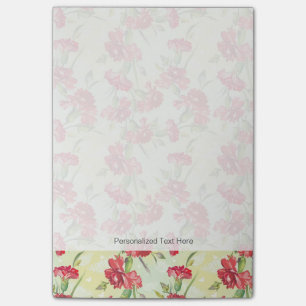 Notas Post-it® Claveles rojos en verde con las mariposas