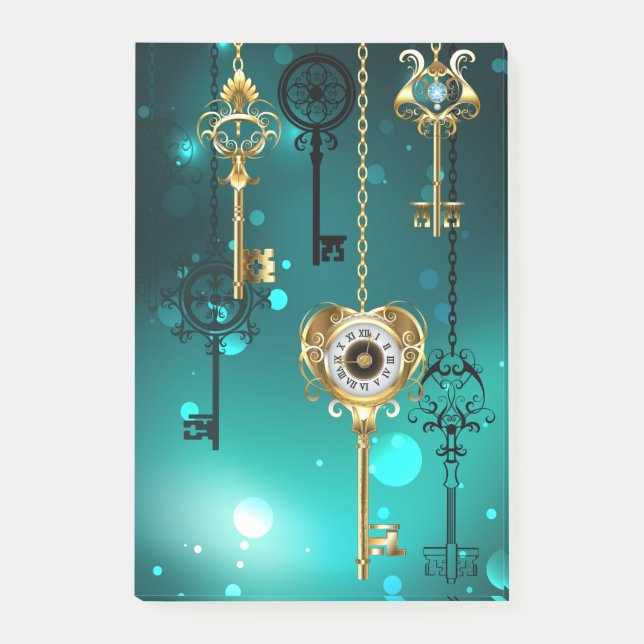 Notas Post-it® Claves de esqueleto antiguas sobre fondo verde (Anverso)