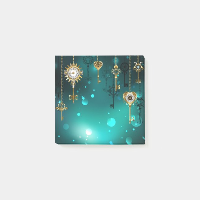 Notas Post-it® Claves de esqueleto antiguas sobre fondo verde (Anverso)