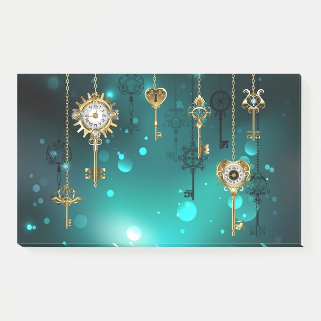 Notas Post-it® Claves de esqueleto antiguas sobre fondo verde (Anverso)