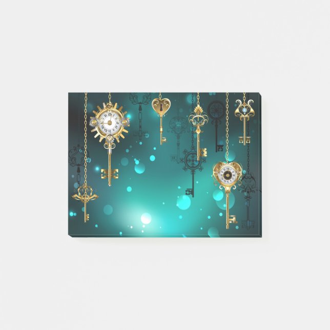 Notas Post-it® Claves de esqueleto antiguas sobre fondo verde (Anverso)