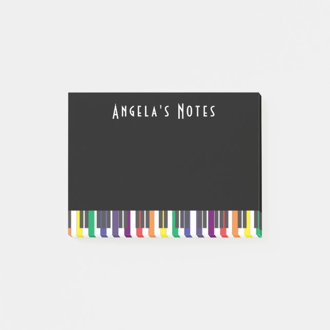 Notas Post-it® Claves de piano arco iris sobre negro (Anverso)