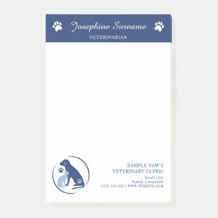 Notas Post-it® Clínica Veterinaria Veterinario Azul Logotipo y Te