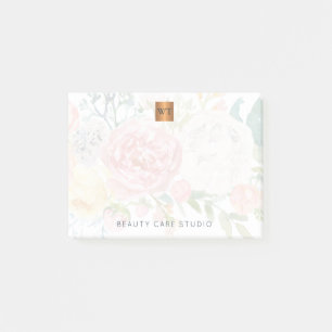 Notas Post-it® Cobre de oro metálico con ramo de flores monograma