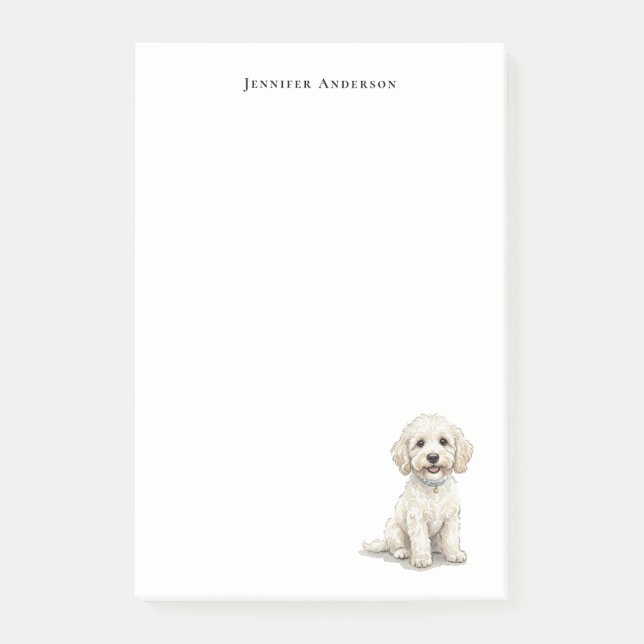 Notas Post-it® Cockapoo blanco a la acuarela personalizado (Anverso)