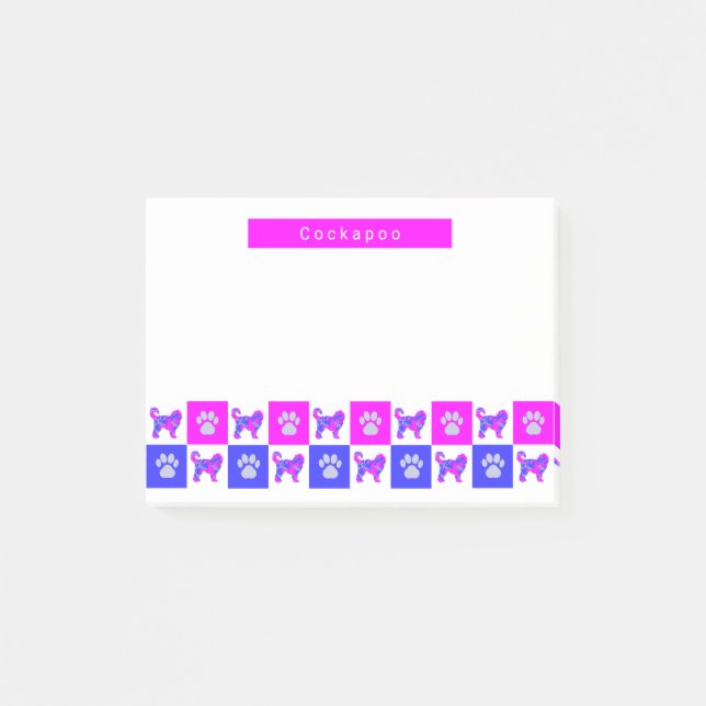 Notas Post-it® Cockapoo Perro Silhouette Pink & Blue (Anverso)