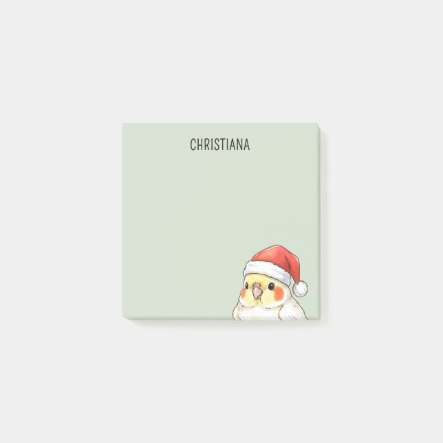 Notas Post-it® Cockatiel de Navidad Personalizado con Sombrero de (Anverso)