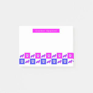 Notas Post-it® Cocker Spaniel Dog & Paw Hot Pink & Blue