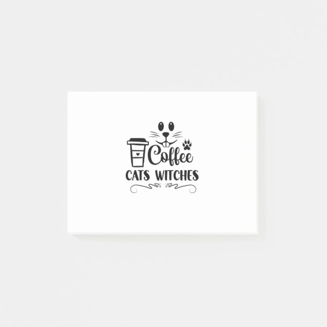 Notas Post-it® Coffee de Halloween Cats Witts Cumpleaños (Anverso)