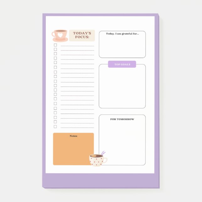 Notas Post-it® coffee mug accent to do list with lilac background (Anverso)