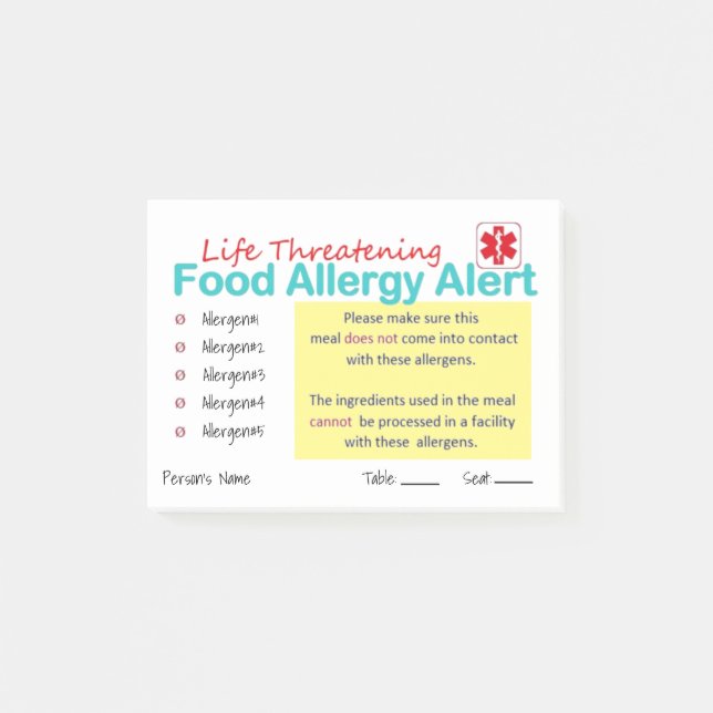 Notas Post-it® Cojín alerta del post-it de la alergia (50 hojas (Anverso)