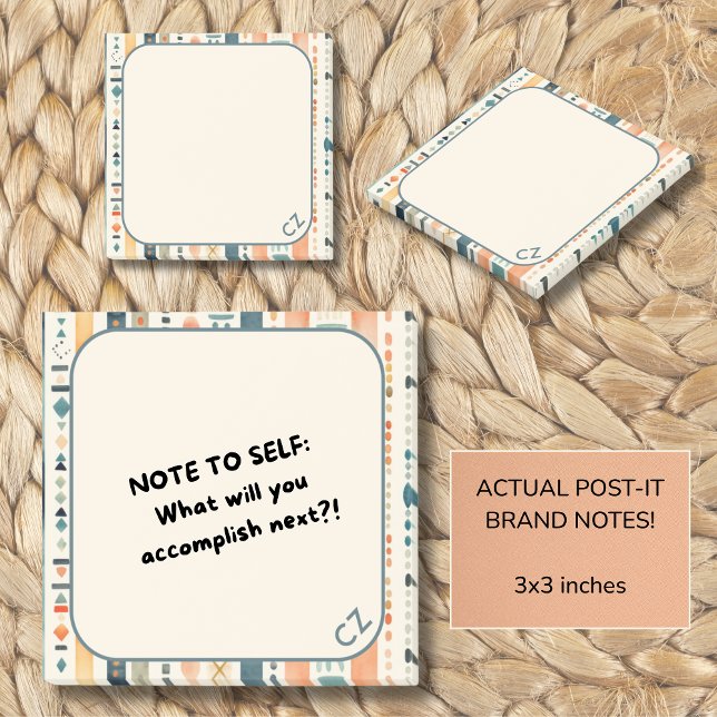 Notas Post-it® Colección Boho Coordinada de Regreso a la Escuela  (Cute boho Post-Its feature your initials and soft warm hues of orange, blue, and beige.)