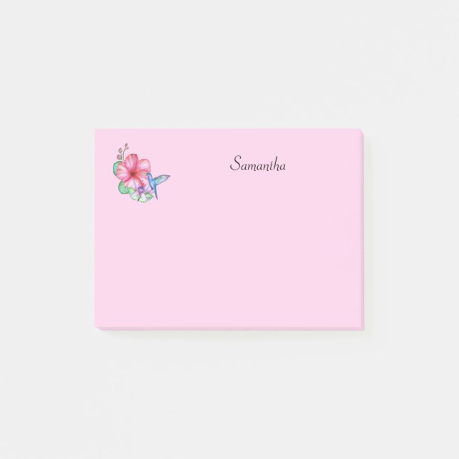 Notas Post-it® Colibrí de Flor Tropical Personalizado (Anverso)