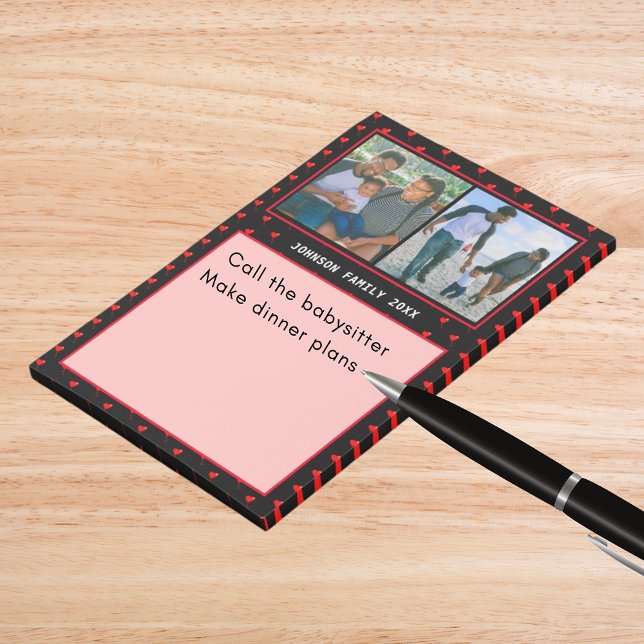 Notas Post-it® Collage de fotos Familia Personalizada Corazón Roj (Photo Collage Family Personalized Red Heart & Name Post-it Notes)
