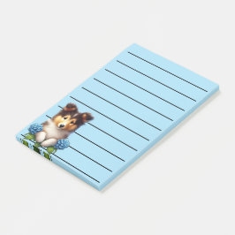 Notas Post-it® Collie Adorable con flores azules
