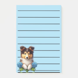 Notas Post-it® Collie Adorable con flores azules