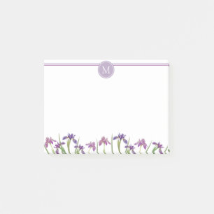 Notas Post-it® Color de agua morado Iris 4" x 3" Monograma botáni