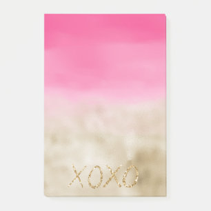 Notas Post-it® Color de agua rosa Glam Gold Tye XOXO Purpurina