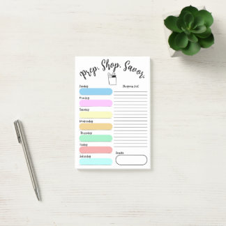 Notas Post-it® Colorful Weekly Meal Plan Post-It Note 4"x6"