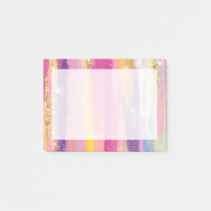 Notas Post-it® Coloridas franjas arcoiris con Purpurina de oro fa