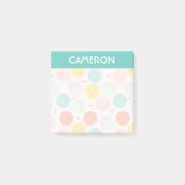 Notas Post-it® Colorido Patrón sonriente de cara feliz (Anverso)